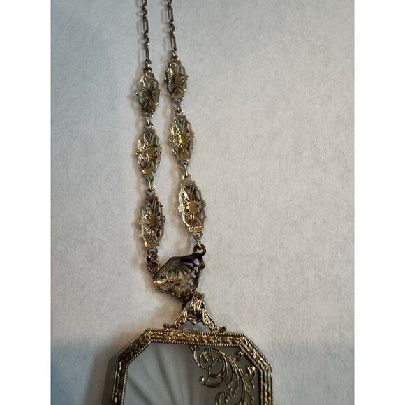 Art Deco Camphor Glass And Diamond Simulant Pendant Necklace - Picture 6 of 6